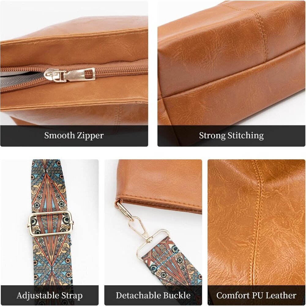 Women Crossbody Hobo Bag Vegan Leather Shoulder Purse Tote with Adjustable Strap - Picture 3 of 7